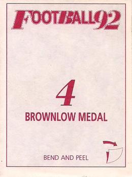 1992 Select AFL Stickers #4 Brownlow Medal Back